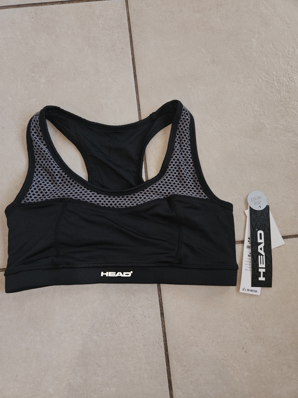 Head Black Sports Bra with Grey Mesh Trim